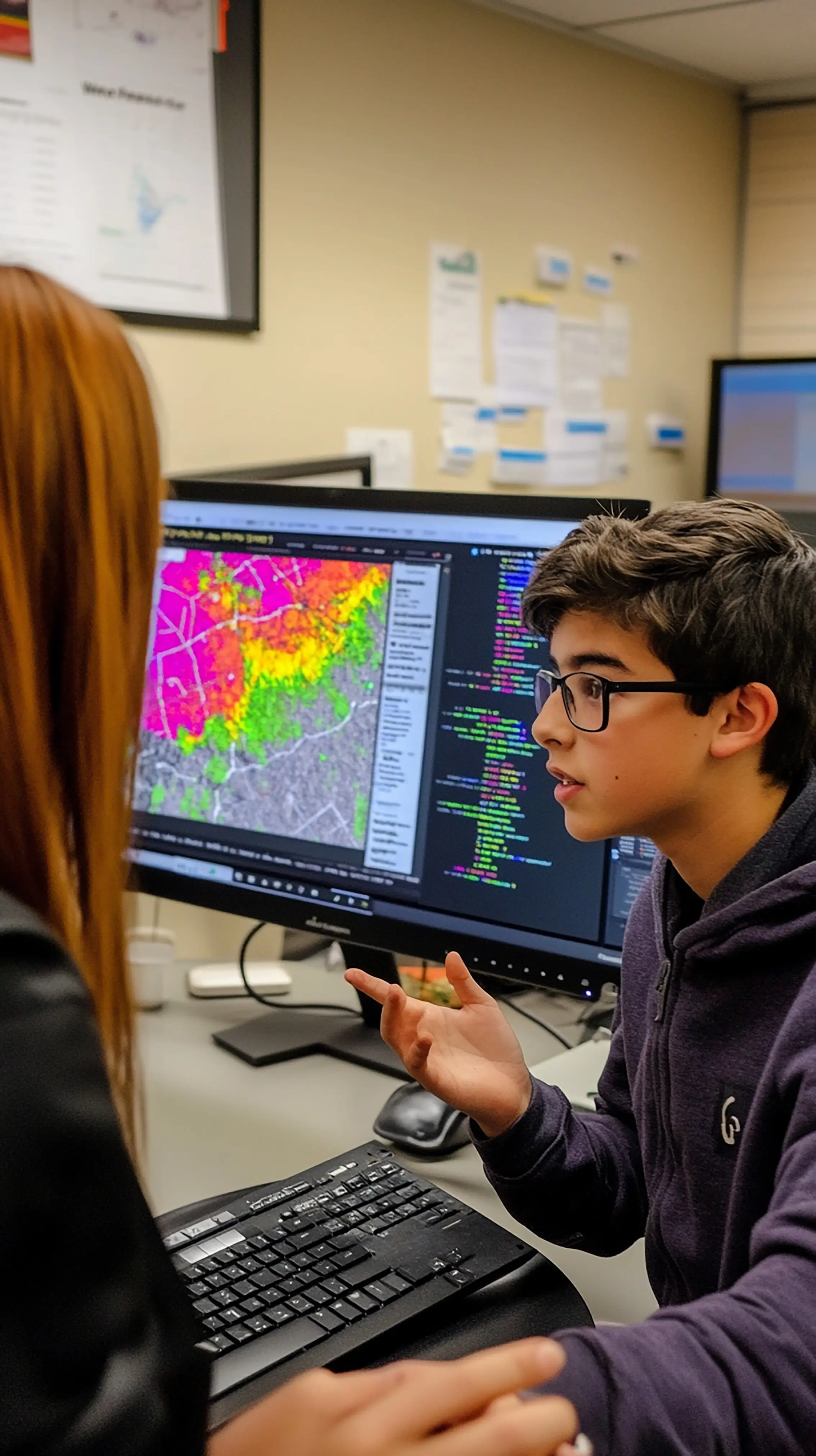 Ein Teenager stellt ein Computerprogramm-Projekt vor.