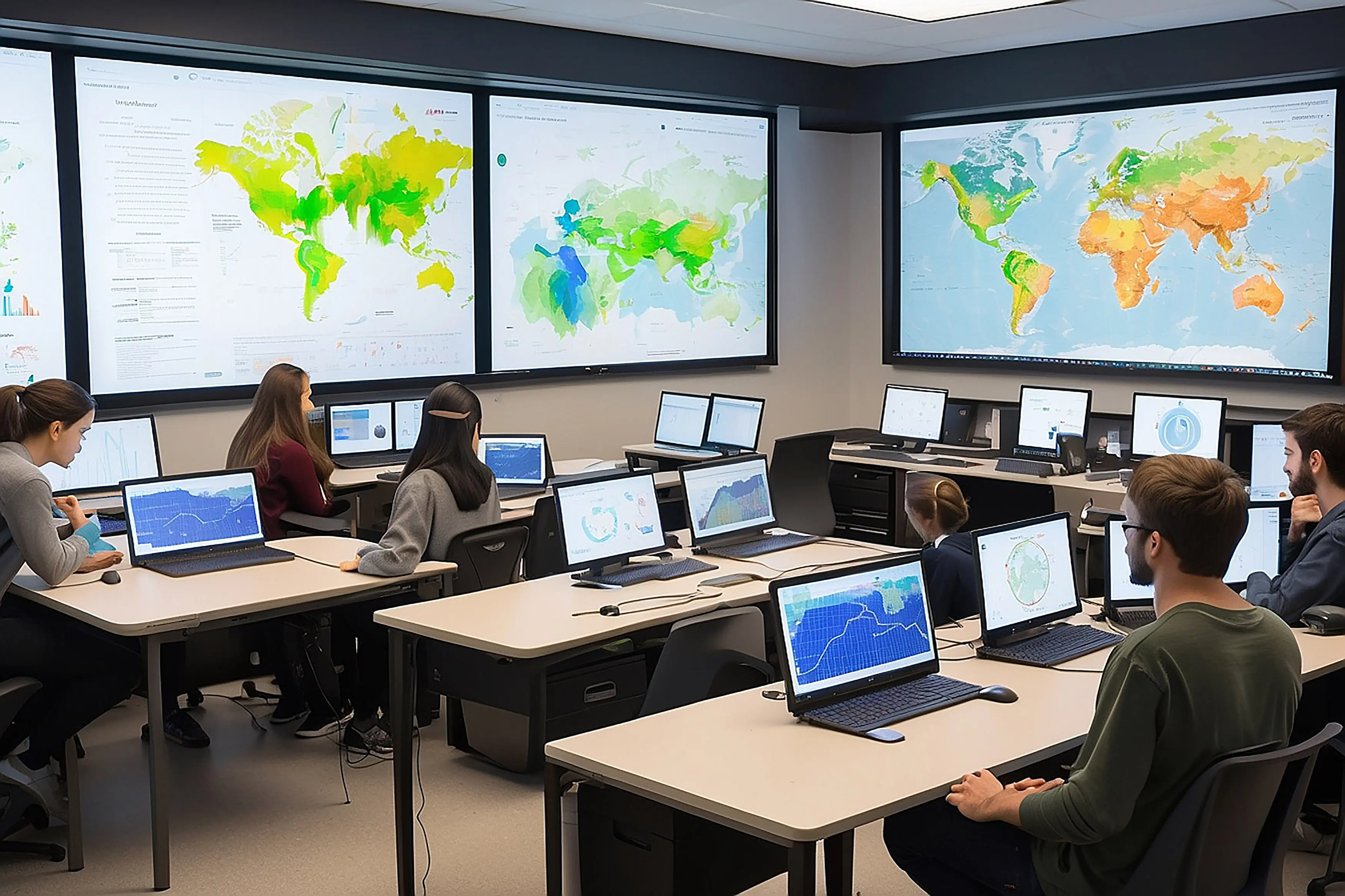Labor mit Studierenden, die KI einsetzen, um Muster in ökologischen Daten zu analysieren.